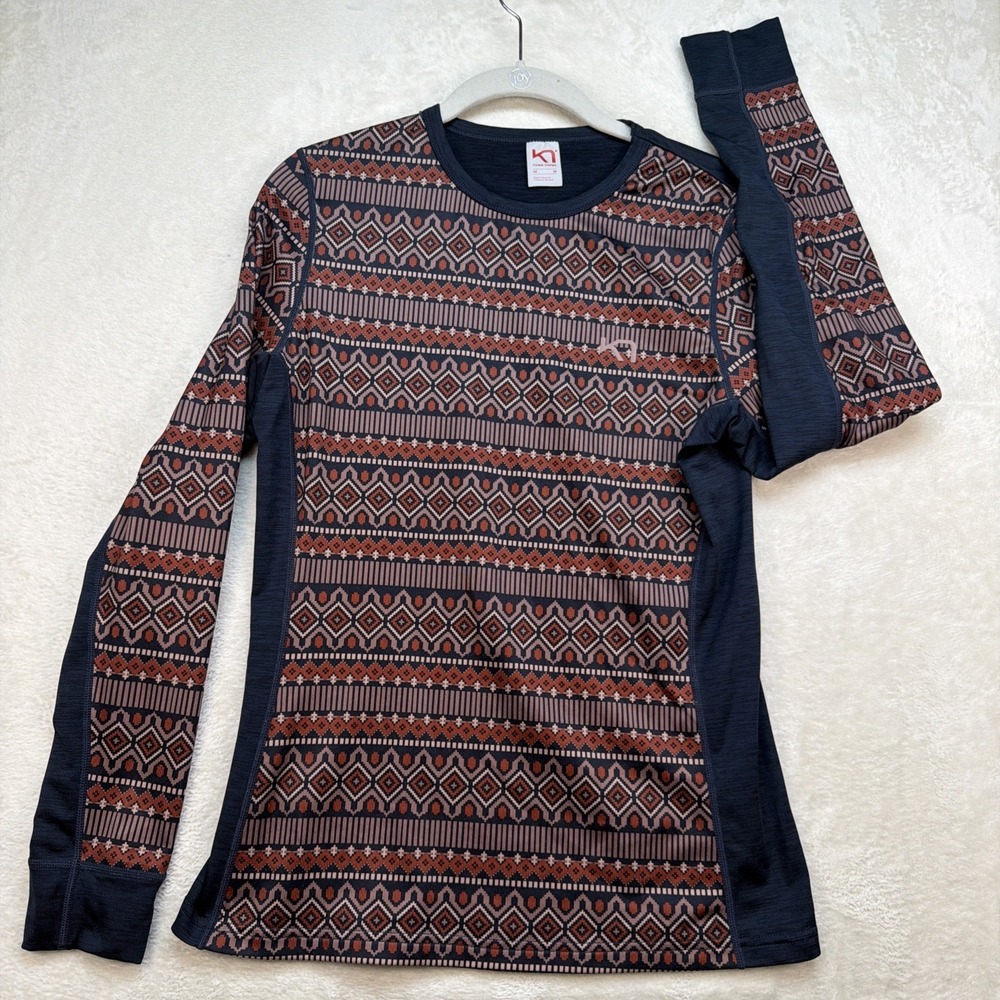 Kari Traa Women's‎ Base Layer Top Medium Nordic Fair Isle Merino Blend Blue